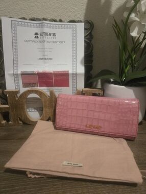 Miu Miu Pink Croc-Embossed Leather Wallet